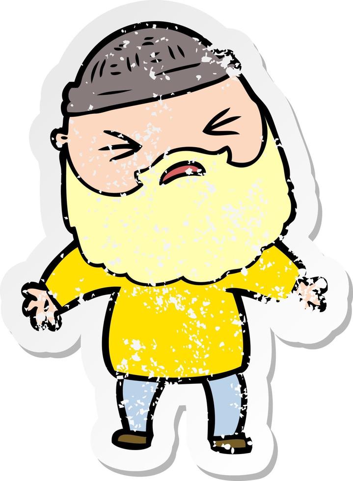 distressed sticker of a cartoon man with beard vector