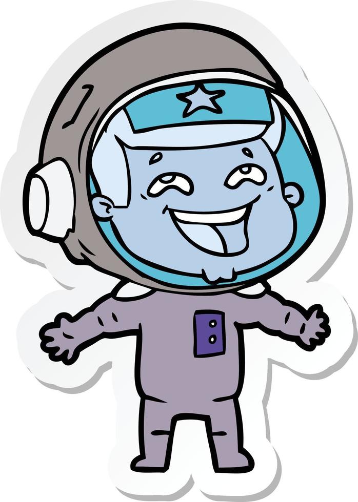 sticker of a cartoon laughing astronaut vector