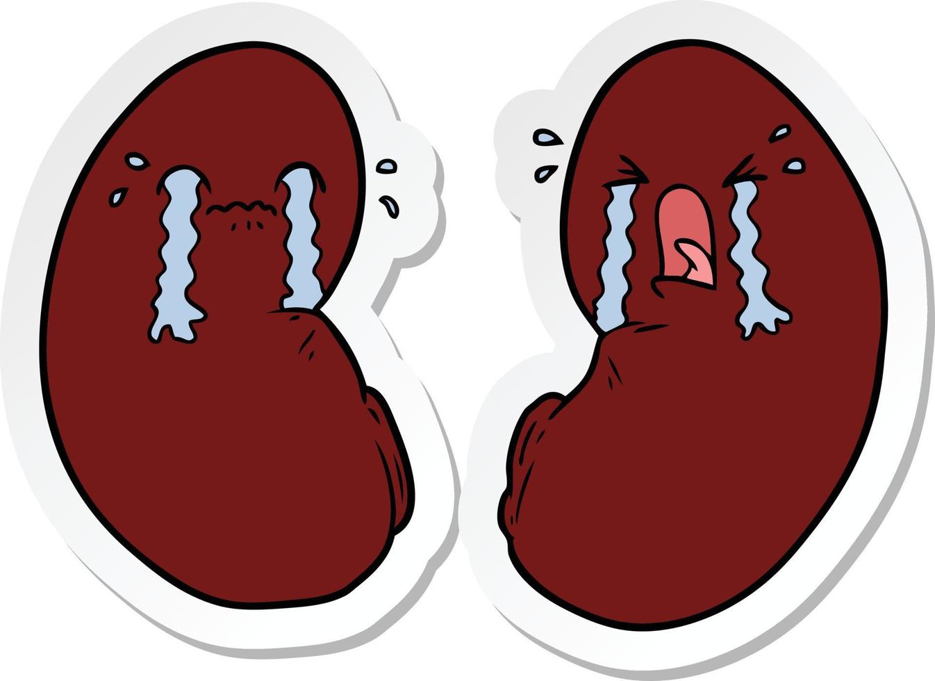 sticker of a cartoon kidneys crying vector