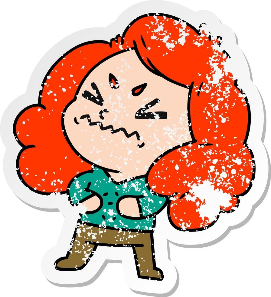 distressed sticker cartoon of cute kawaii girl vector