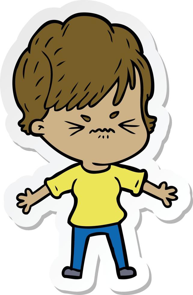 sticker of a cartoon frustrated woman vector