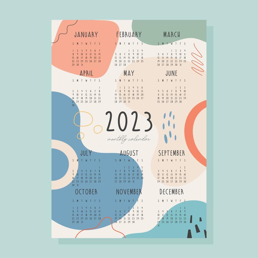 2023 monthly calendar concept vector