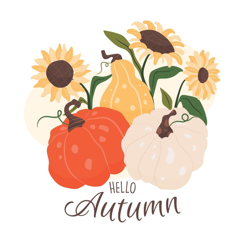 Hello autumn illustration card vector