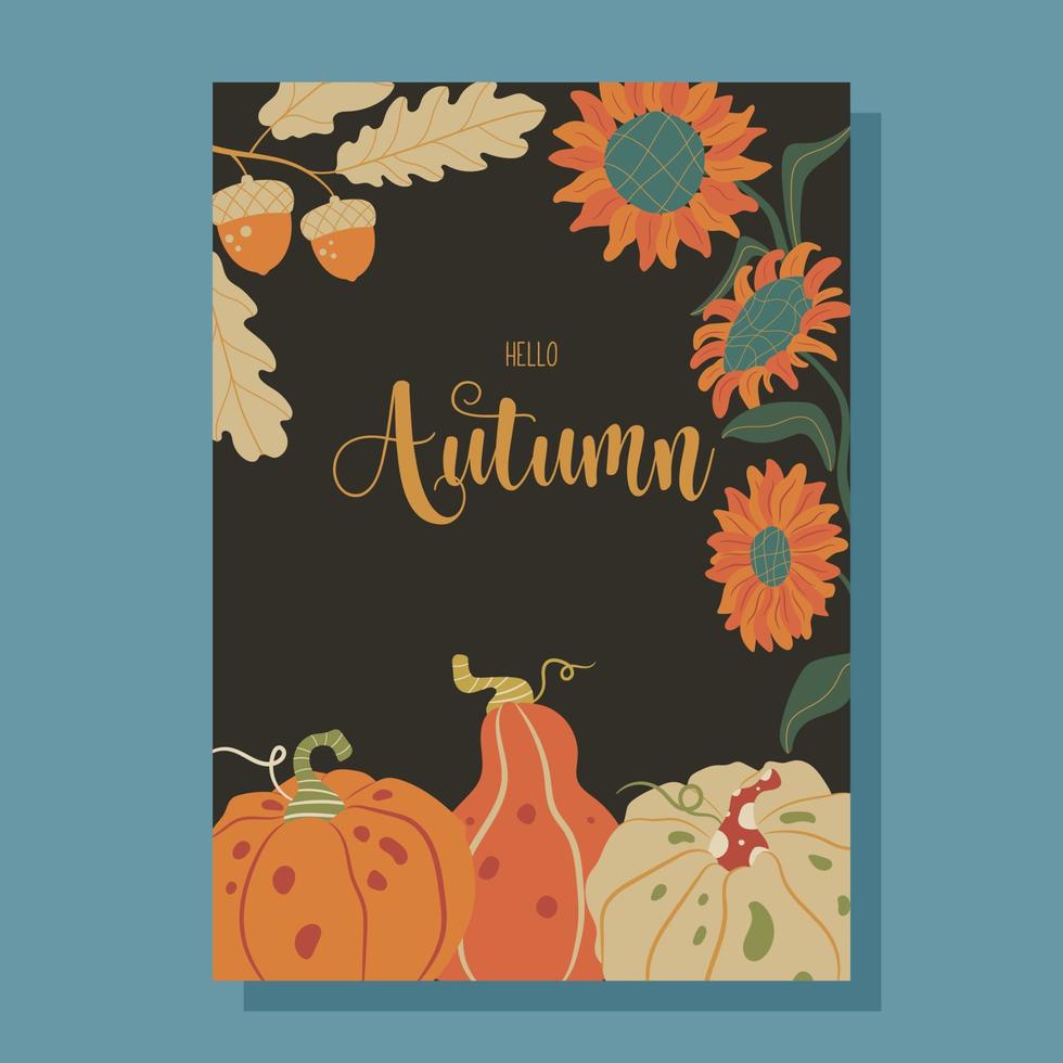 Hello autumn illustration card vector