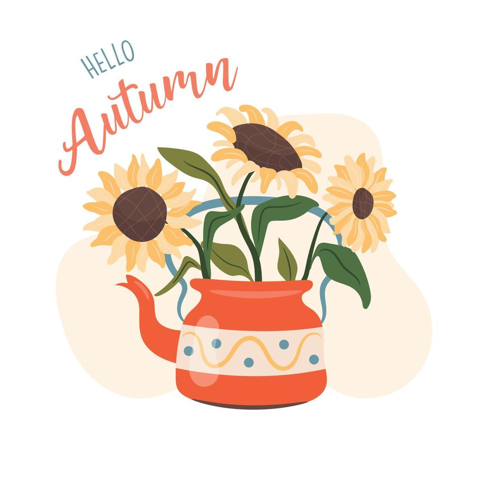 Hello autumn illustration card vector