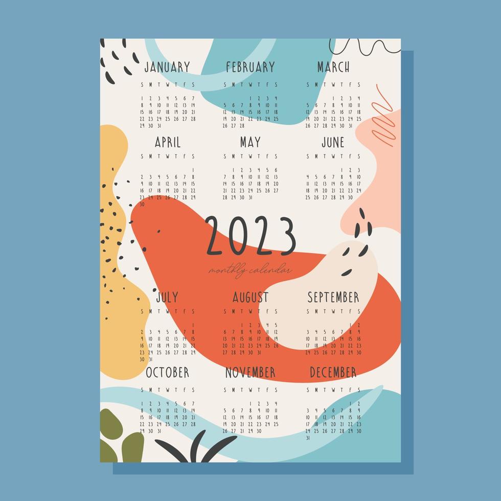 2023 monthly calendar concept vector