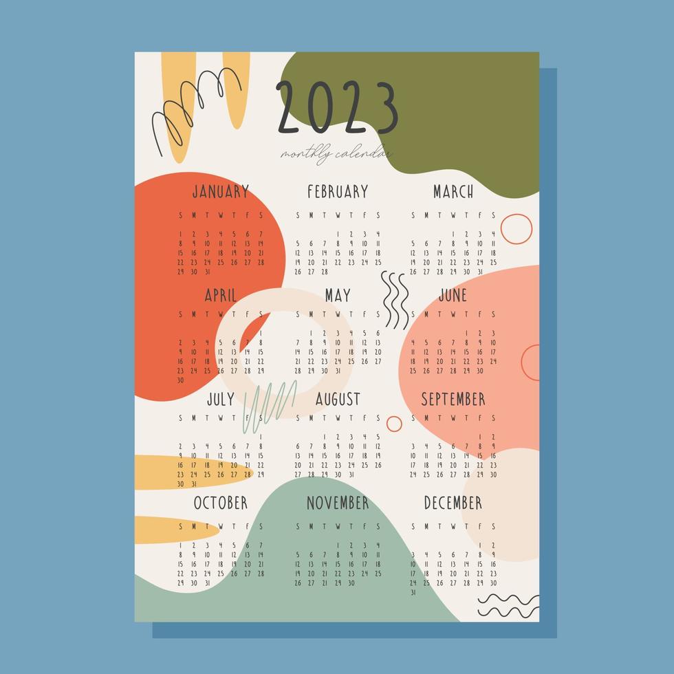 2023 monthly calendar concept vector