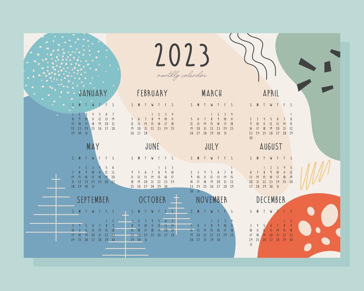 2023 monthly calendar concept vector