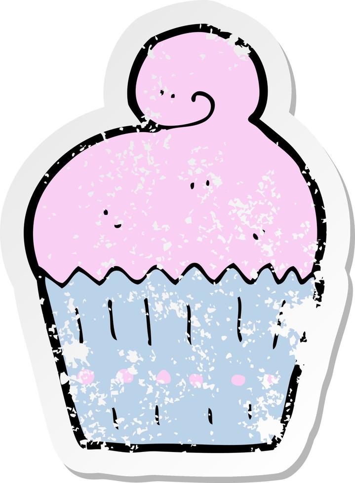 retro distressed sticker of a cartoon cupcake vector