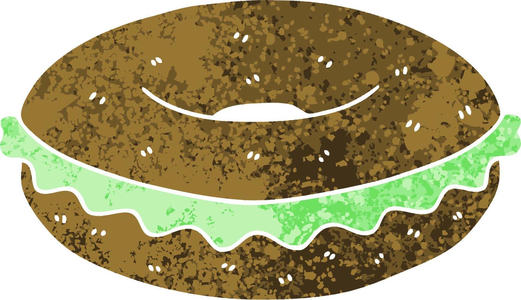 peculiar, retro, ilustración, estilo, caricatura, bagel vector