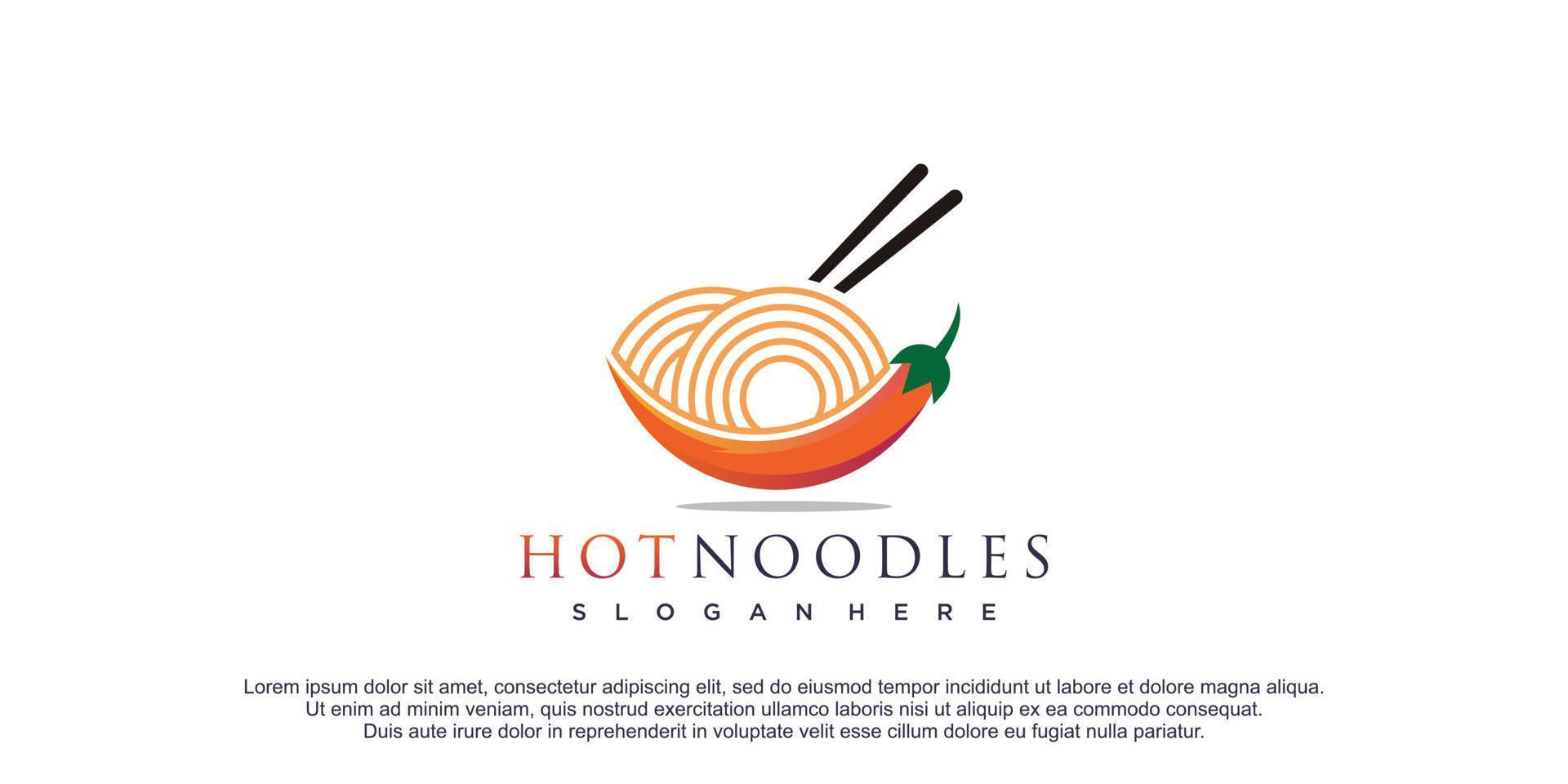 Spicy noodles logo icon illustratiton with creative design premuim vector