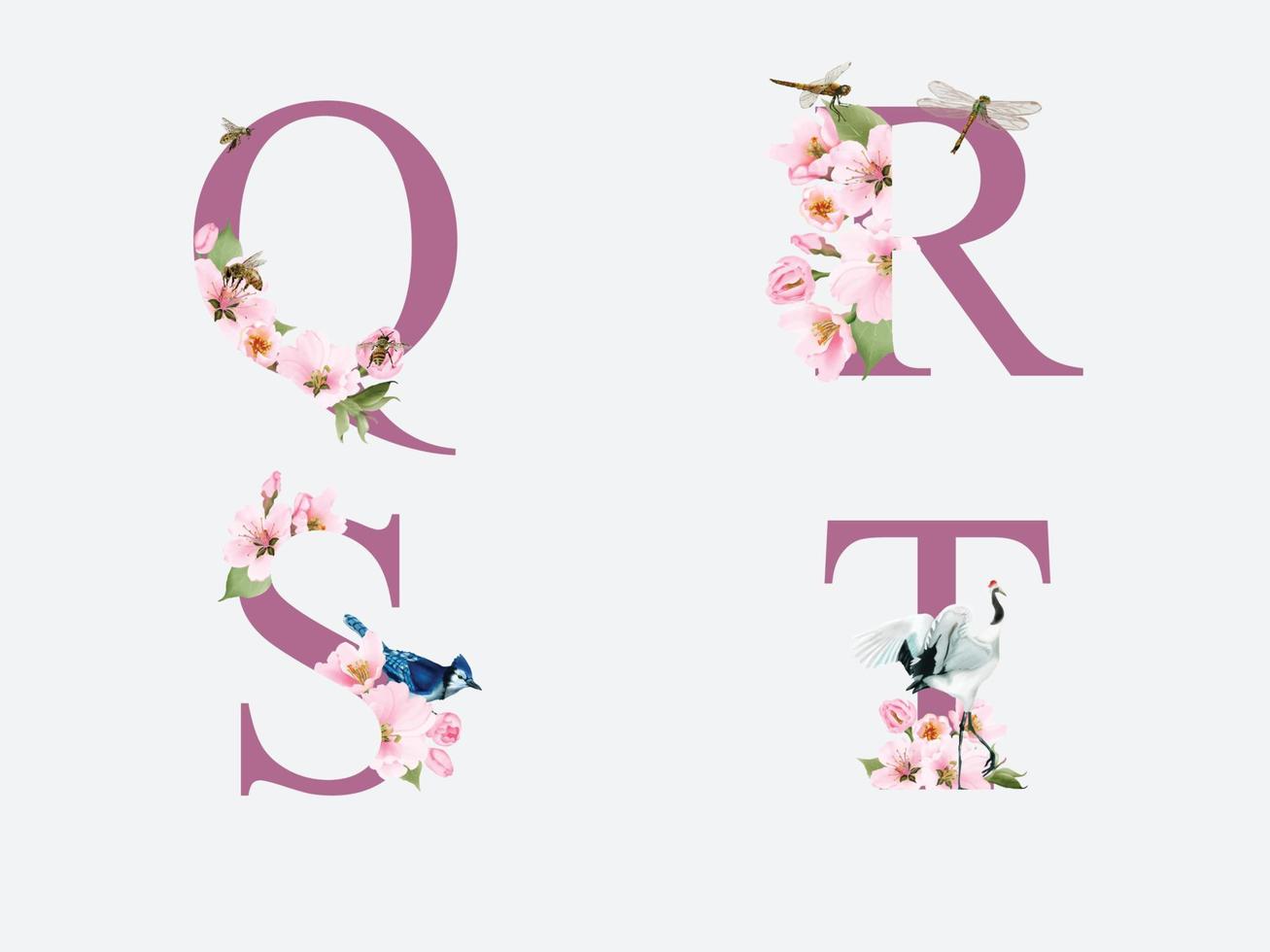 beautiful alphabet  with hand drawn of cherry blossom vector