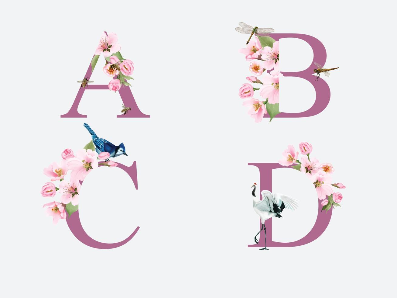 beautiful alphabet  with hand drawn of cherry blossom vector