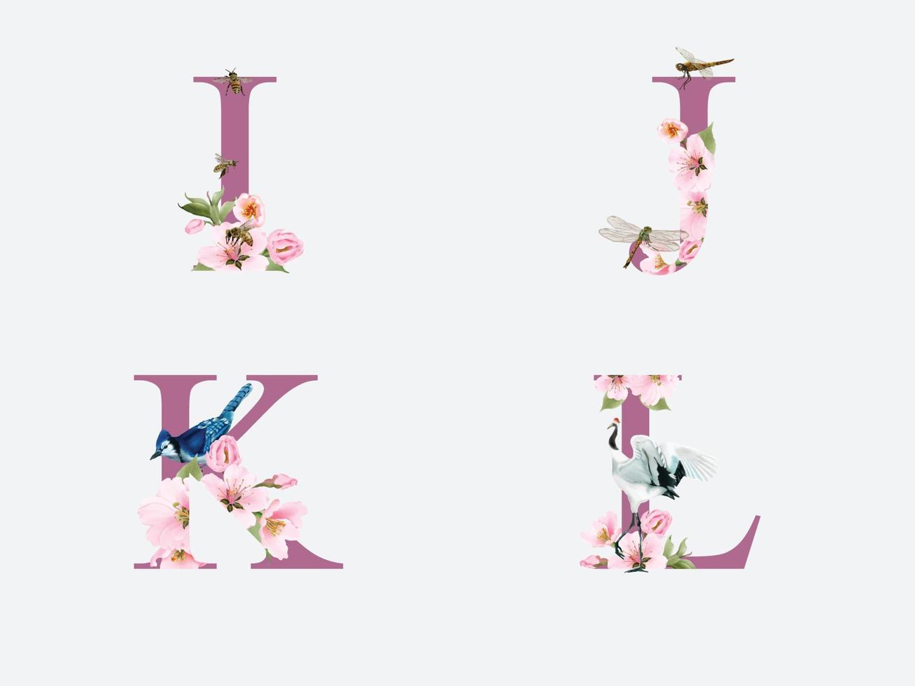 beautiful alphabet  with hand drawn of cherry blossom vector