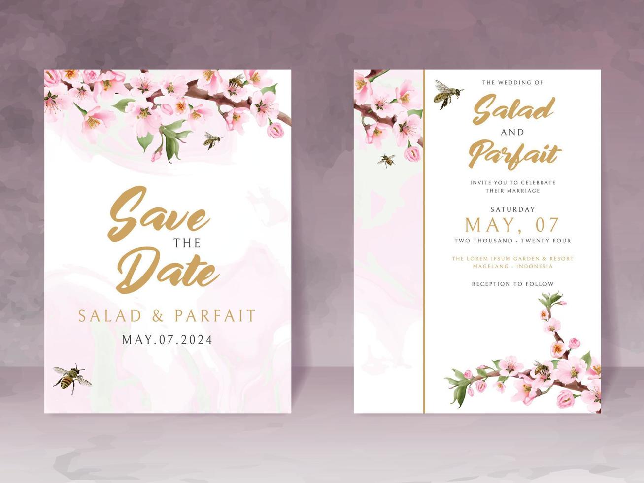 l wedding invitation card template with hand drawn of cherry blossom vector