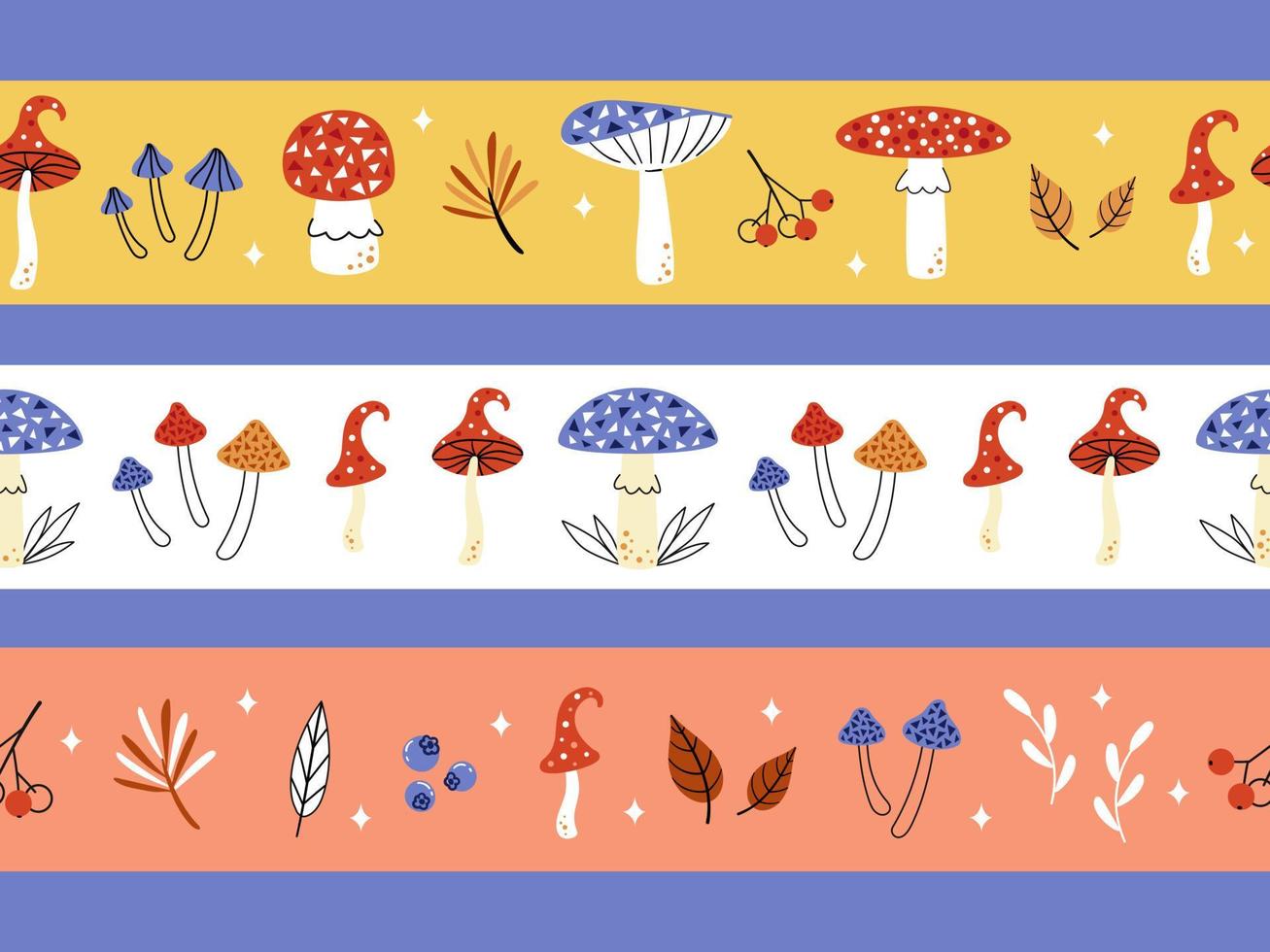 Autumn washi tape set with mushrooms, leaves and berries vector