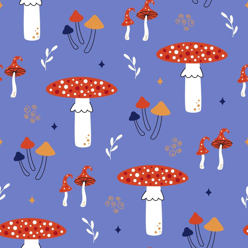 Fly agaric mushroom pattern . Cute autumn seamless background vector