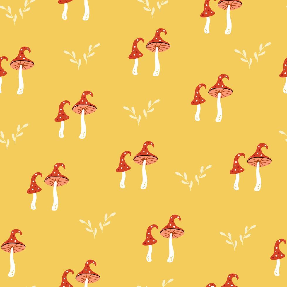 Cute amanita vector seamless pattern. Funny autumn print