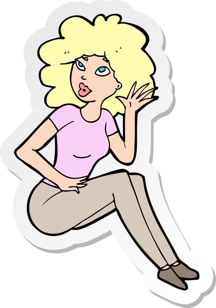 sticker of a cartoon woman listening vector