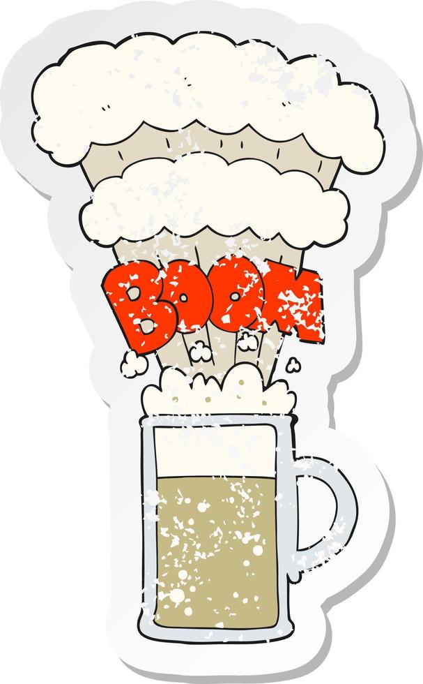 retro distressed sticker of a cartoon exploding beer vector