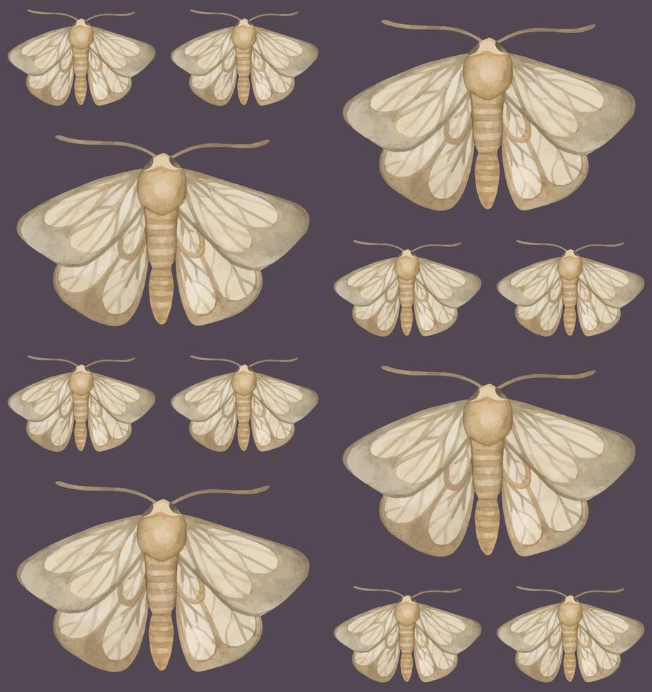 PURPLE VECTOR SEAMLESS PATTERN WITH WATERCOLOR MOTHS