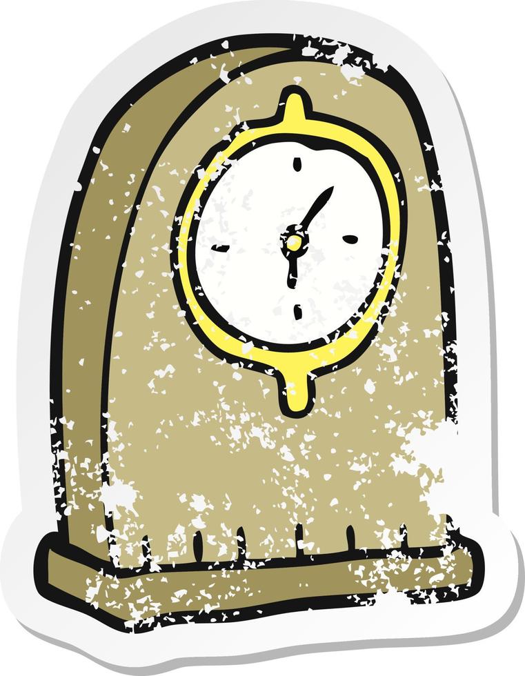 retro distressed sticker of a cartoon old clock vector