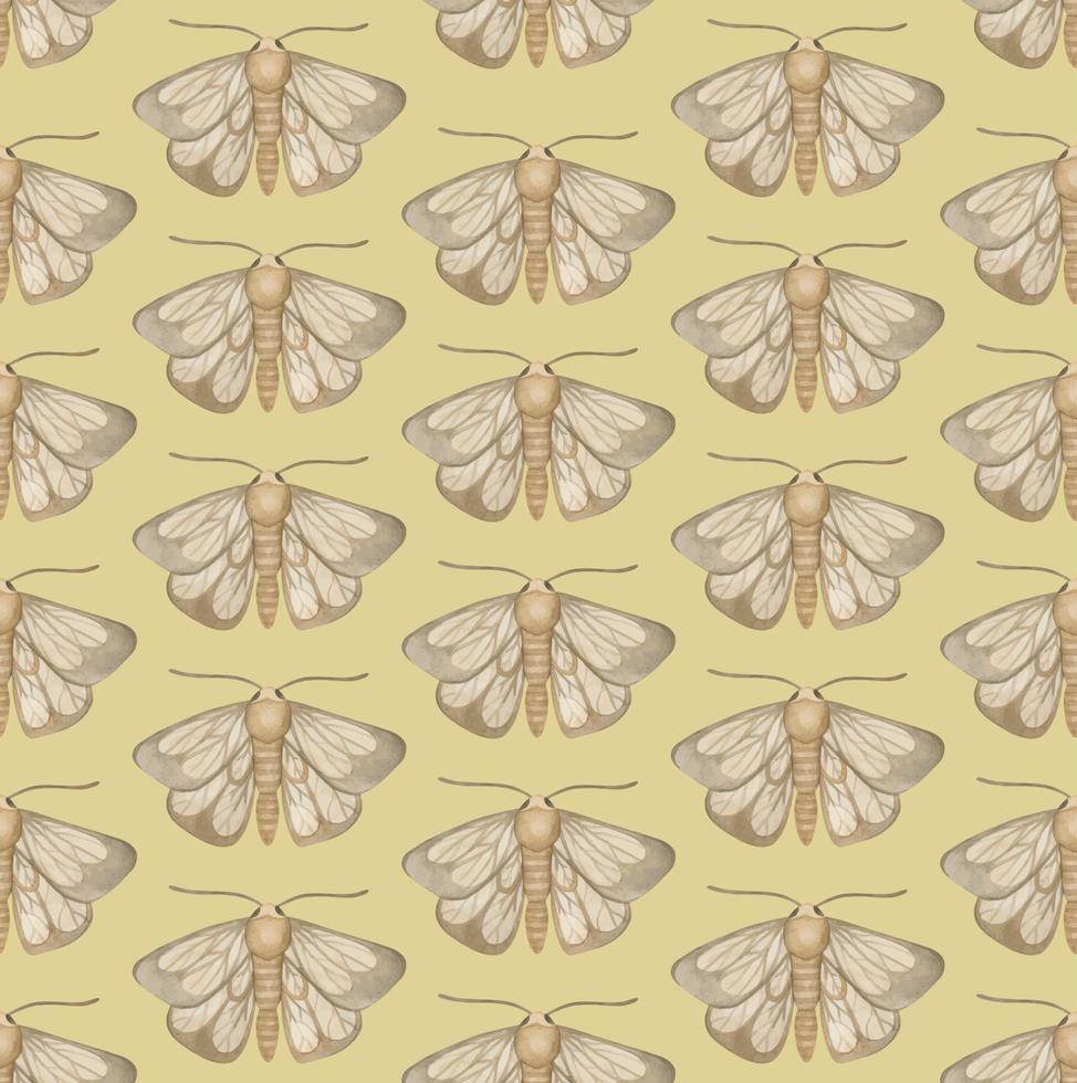 YELLOW VECTOR SEAMLESS PATTERN WITH WATERCOLOR MOTHS