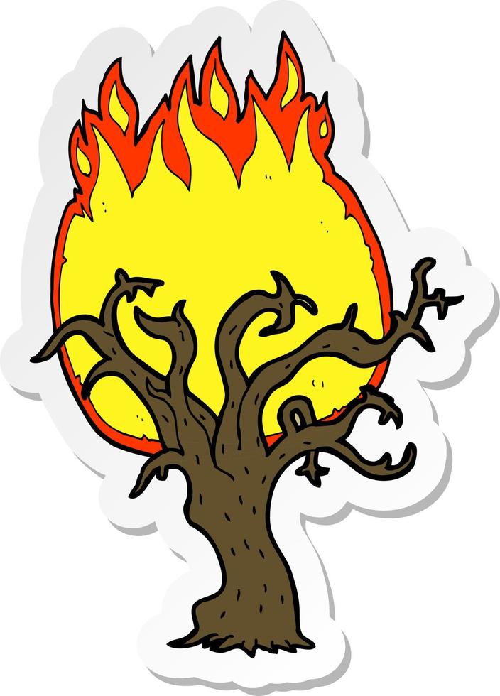 sticker of a cartoon winter tree on fire vector