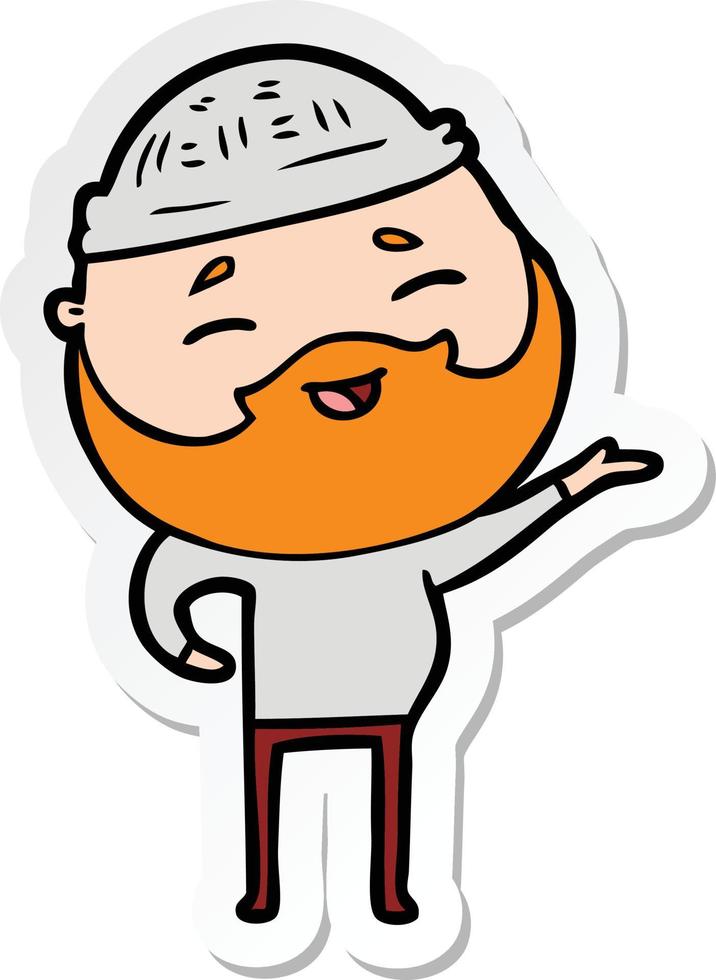 sticker of a cartoon happy bearded man vector