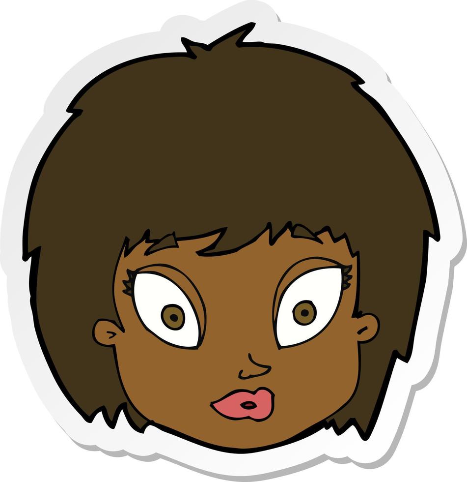 sticker of a cartoon surprised female face vector