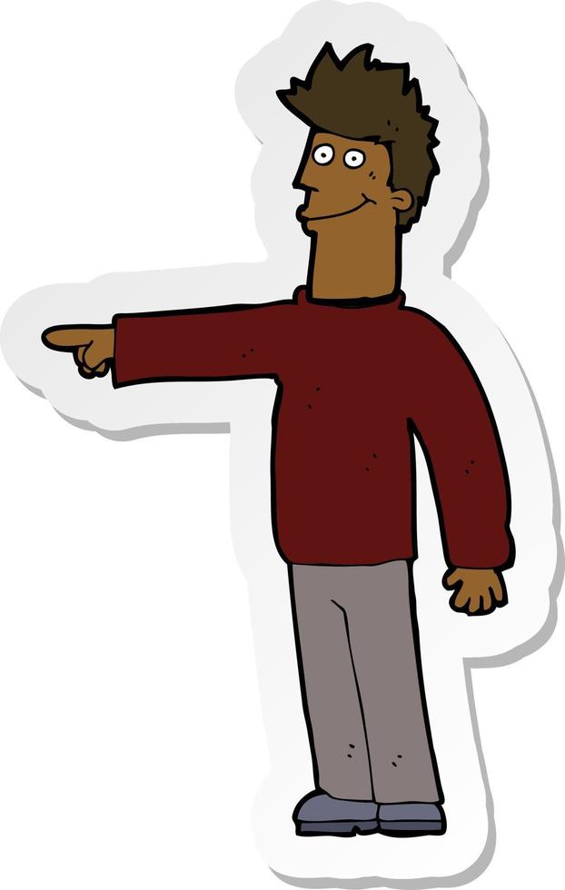 sticker of a cartoon happy pointing man vector