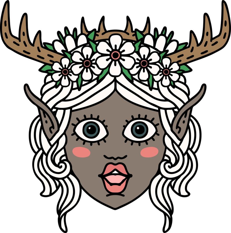 Retro Tattoo Style elf druid character face vector