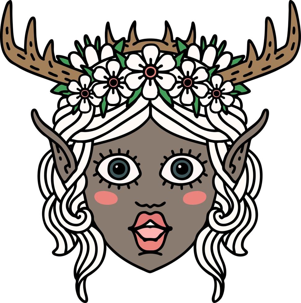 Retro Tattoo Style elf druid character face vector