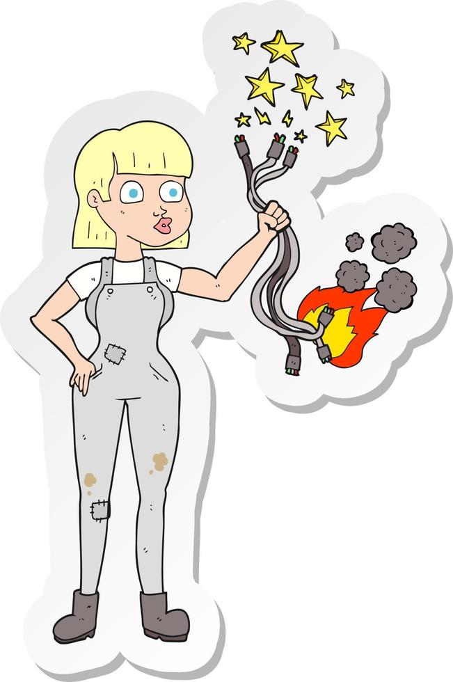 sticker of a cartoon female electrician vector