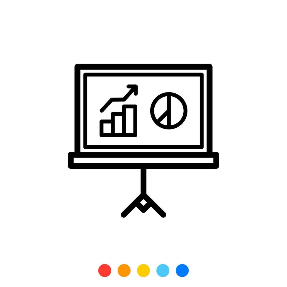 A projector screen icon showing graphs and charts. vector