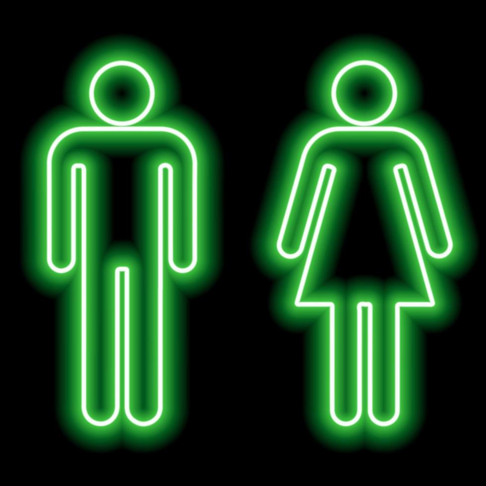 Neon green symbol of the WC toilet male female on black background. Icon illustration vector