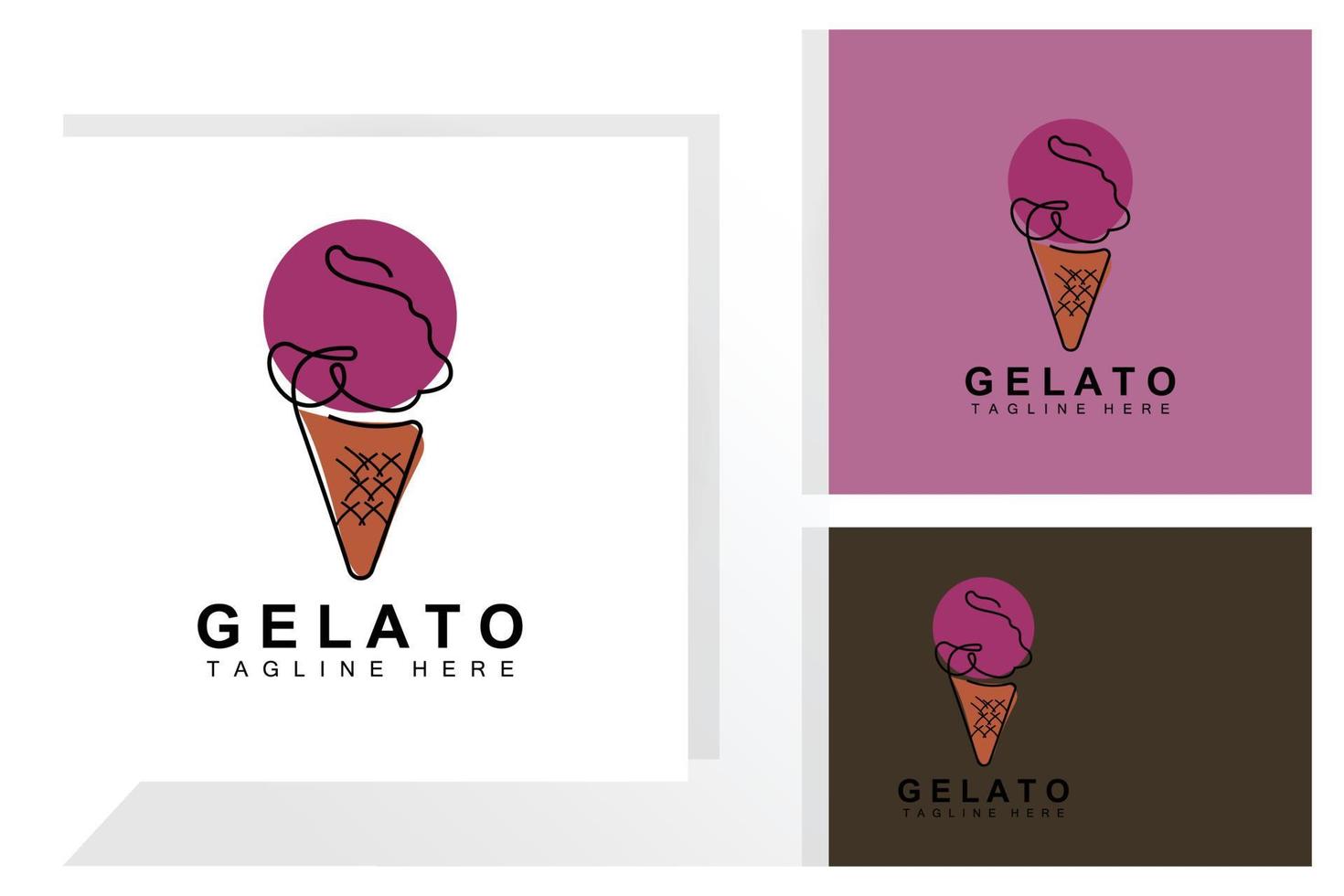 Ice Cream Gelato Logo Design, Sweet Soft Cold Food, Vector Brand Company Products