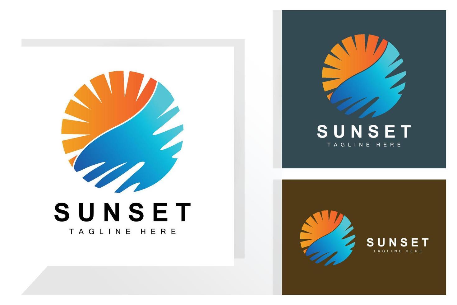 Sunset Beach Logo Design, Seascape Illustration, Red Day Vacation Spot Vector