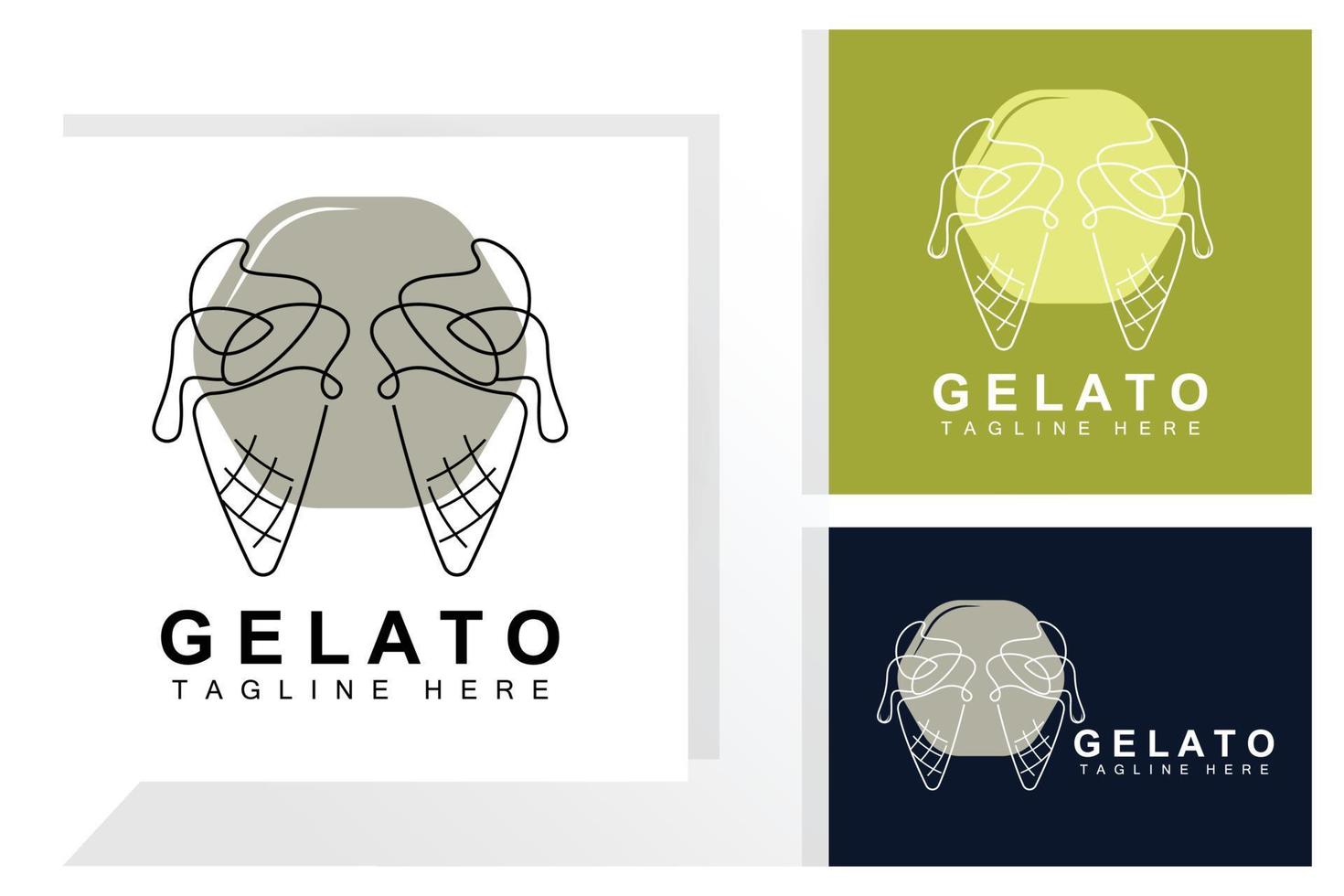 Ice Cream Gelato Logo Design, Sweet Soft Cold Food, Vector Brand Company Products