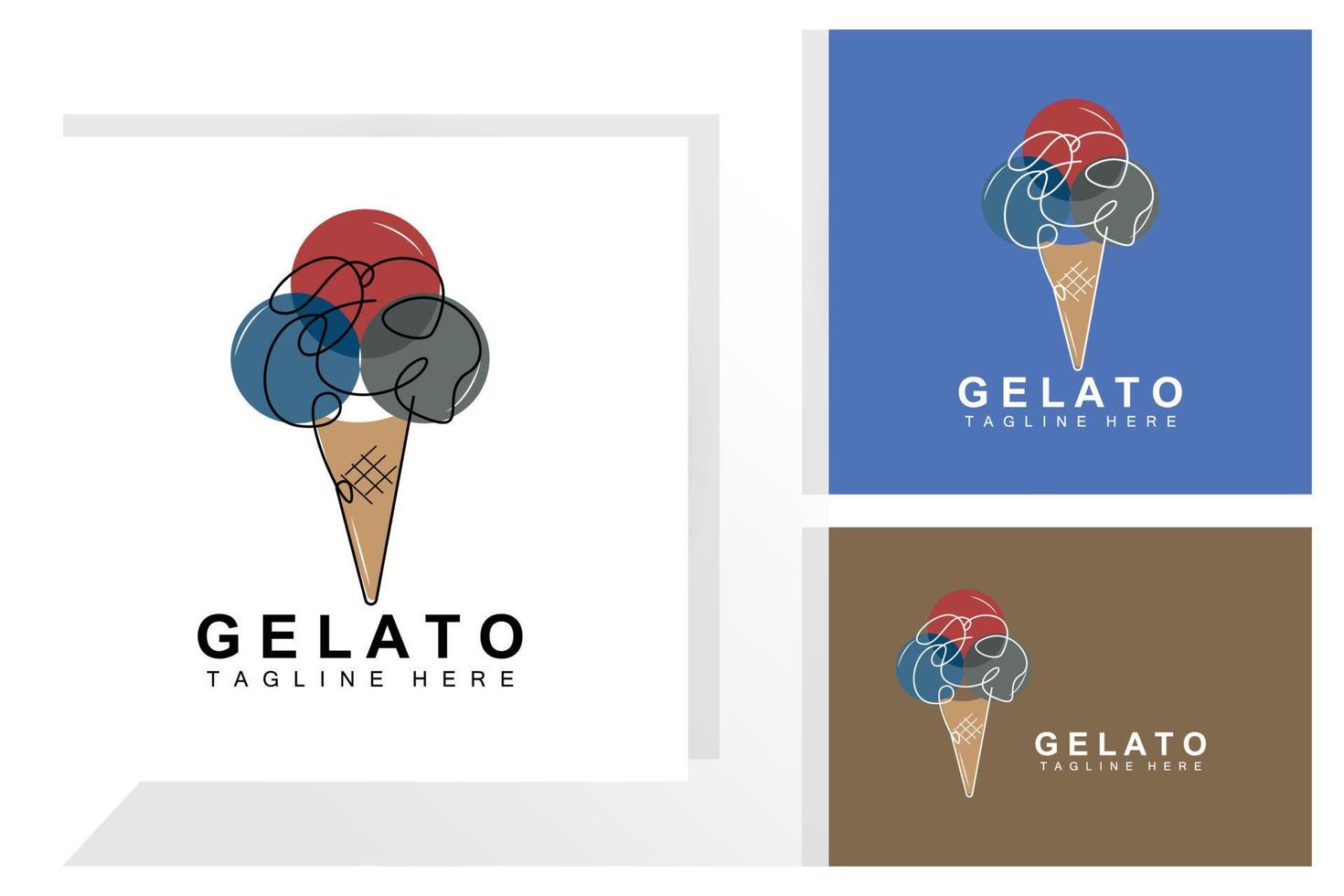 Ice Cream Gelato Logo Design, Sweet Soft Cold Food, Vector Brand Company Products