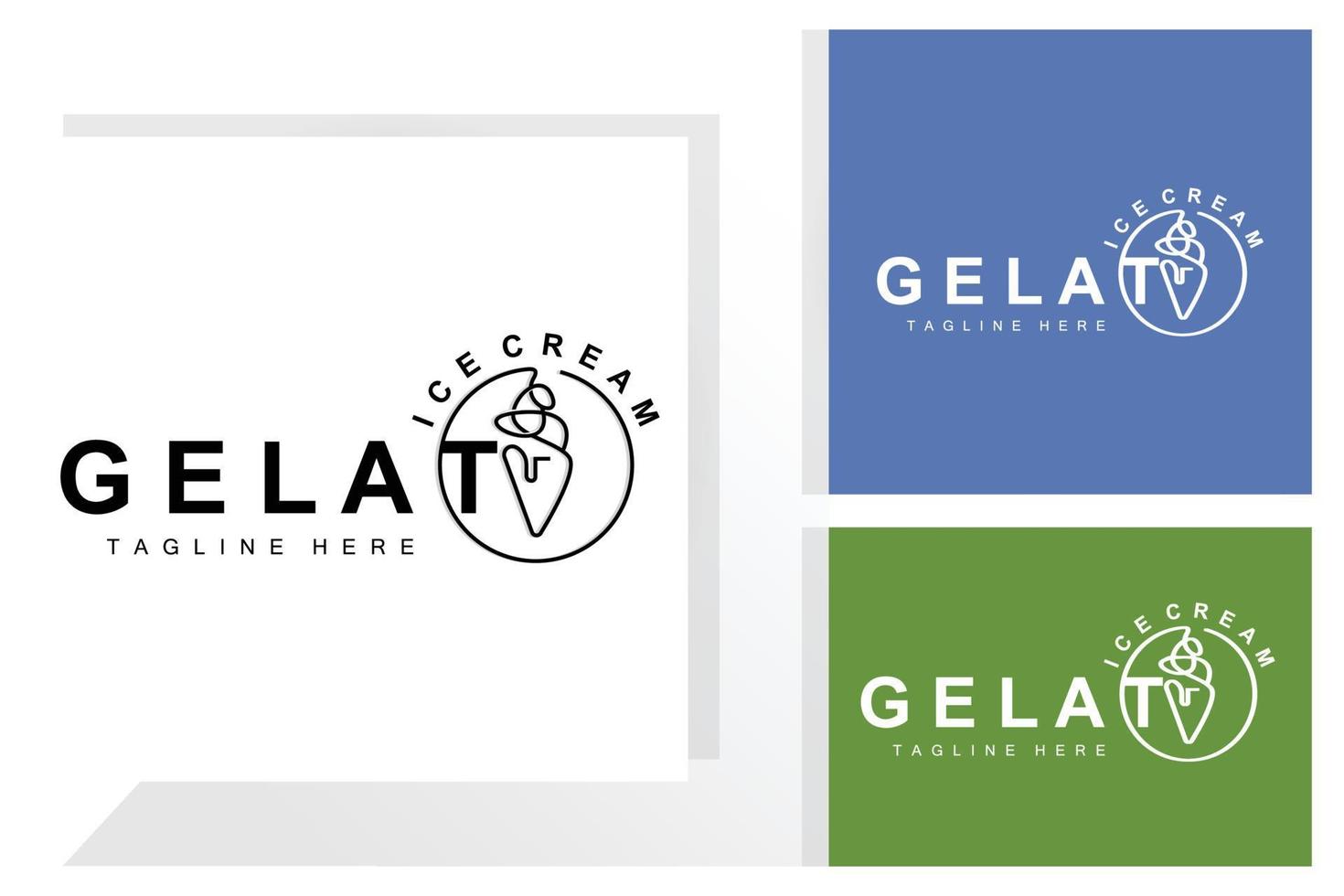 Ice Cream Gelato Logo Design, Sweet Soft Cold Food, Vector Brand Company Products