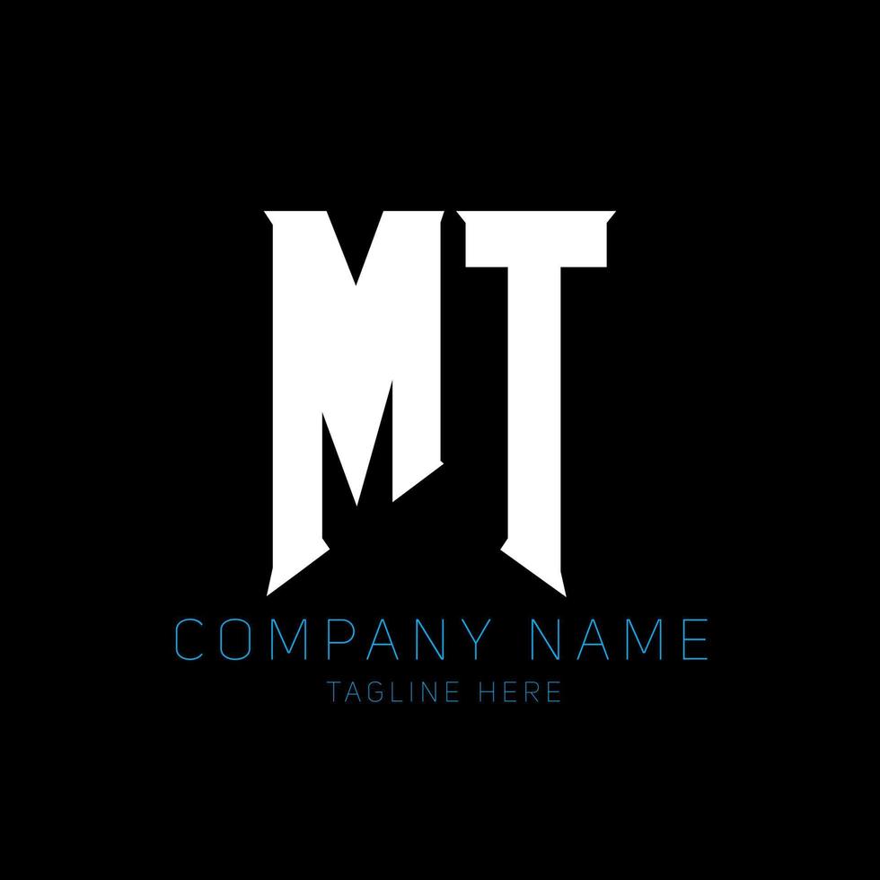 diseño del logotipo de la letra mt. letras iniciales del icono del logotipo de mt gaming para empresas de tecnología. plantilla de diseño de logotipo mínimo de letra técnica mt. vector de diseño de letra mt con colores blanco y negro. monte