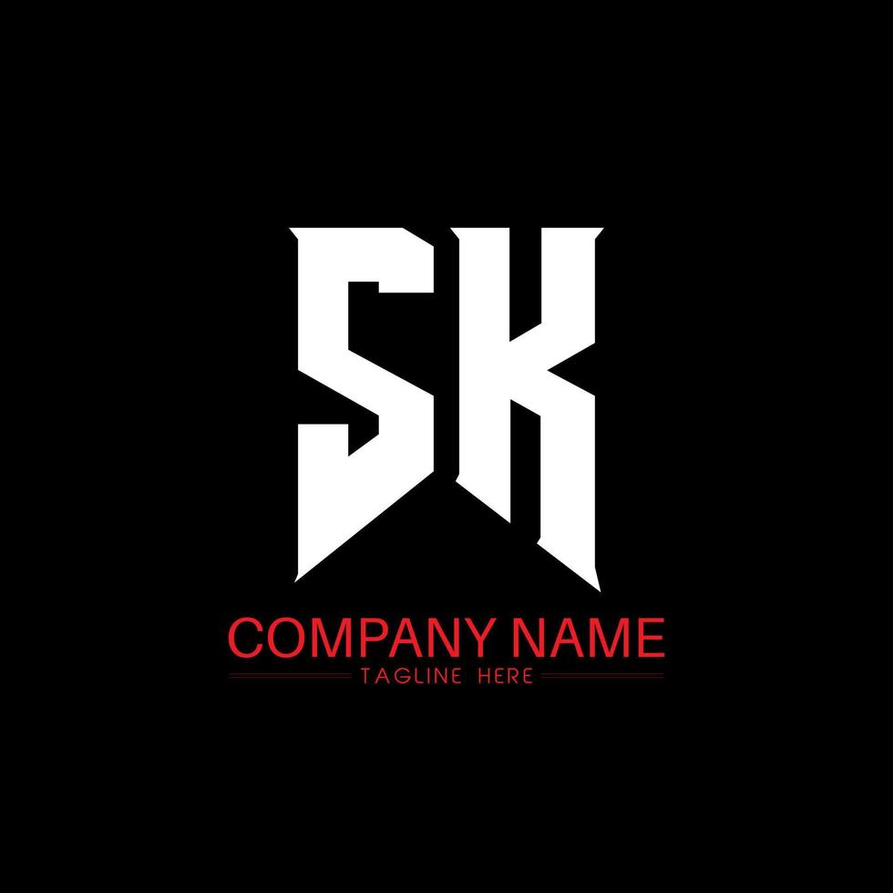 SK Letter Logo Design. Initial letters SK gaming's logo icon for technology companies. Tech letter SK minimal logo design template. SK letter design vector with white and black colors. SK