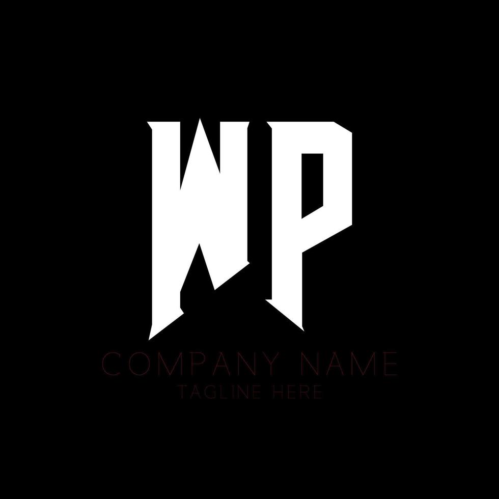 diseño de logotipo de letra wp. letras iniciales del icono del logotipo de wp gaming para empresas de tecnología. plantilla de diseño de logotipo mínimo tech letter wp. vector de diseño de letra wp con colores blanco y negro. wp, wp