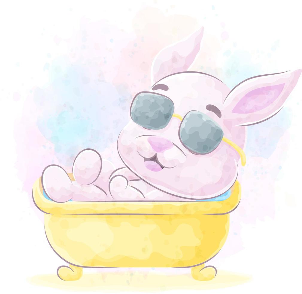 Cute doodle a Rabbit with watercolor illustration vector