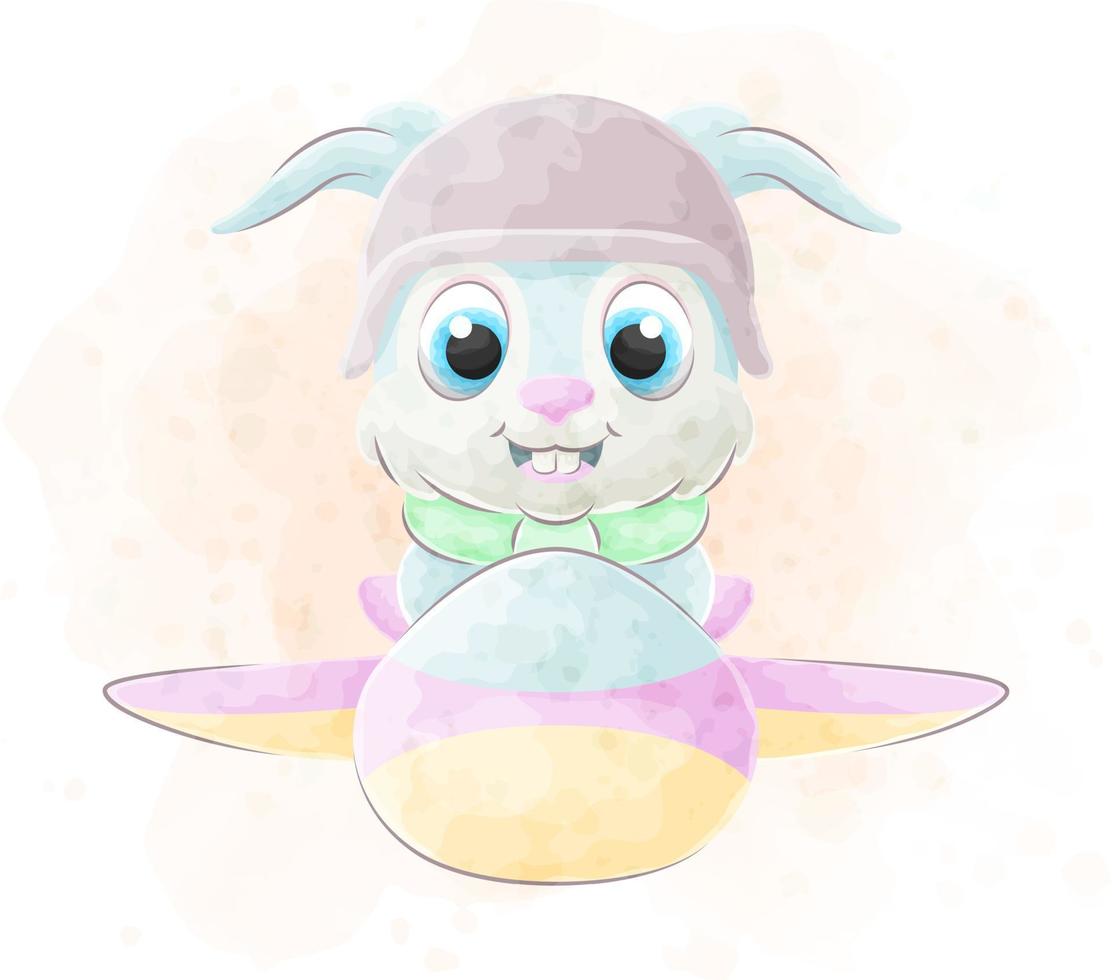 Cute doodle a Rabbit with watercolor illustration vector