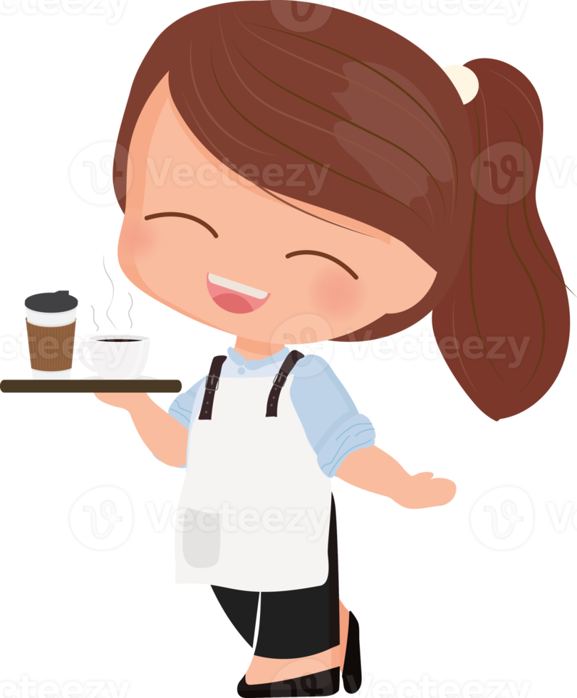 lindo, caricatura, joven, café, café, mesero, o, barista, en, camisa azul, uniforme png