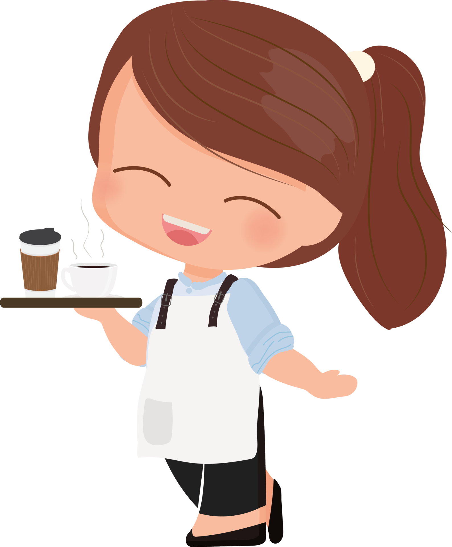 Free cute cartoon young coffee cafe waiter or barista in blue shirt uniform  11787503 PNG with Transparent Background