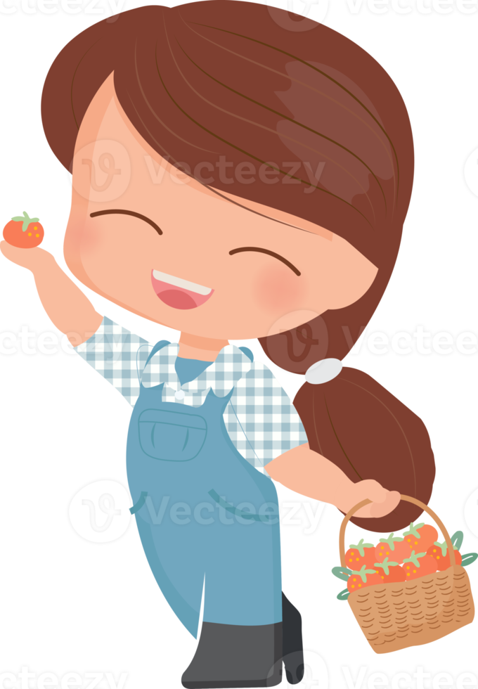 cute flat style young couple harvest persimmon or orange fruit png