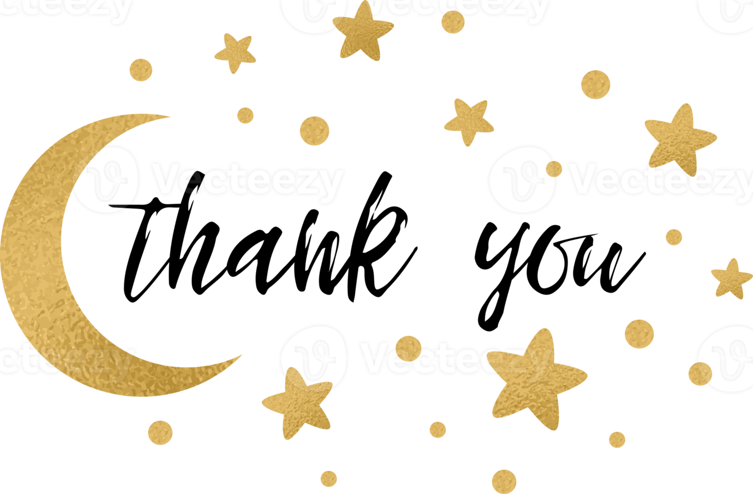 danke text mit niedlichen goldsternen goldener mondfarbe für mädchen babyparty vorlage png illustration. Banner für Kindergeburtstagsdruck, Zeichen. typografiedesign für grußkarte, einladung